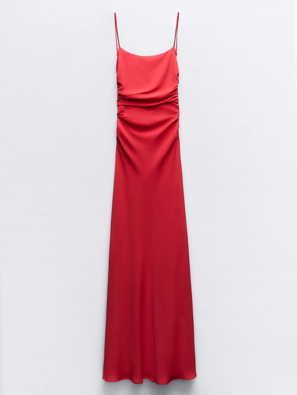 ZARA Draped Lingerie-Style Satin Maxi Dress Red Medium